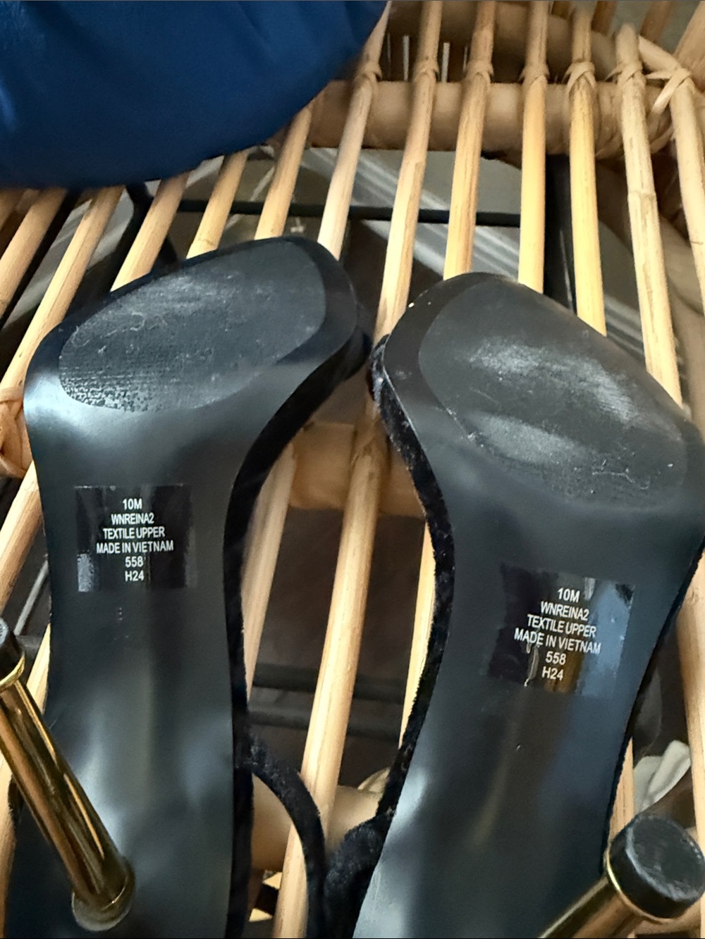 Nine West Black Velvet Strappy Heels with Gold Stiletto - Picture 5 of 5